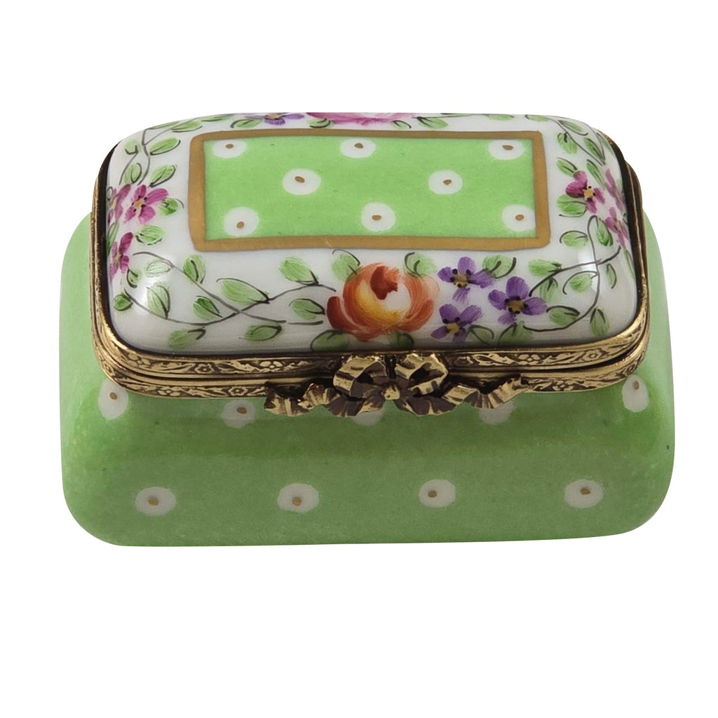 Light Green Gold Dots Small Rectangular, a hand-painted Limoges porcelain gift