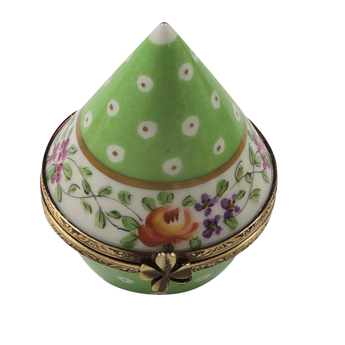 Light Green Gold Dots Conical, a hand-painted Limoges porcelain gift