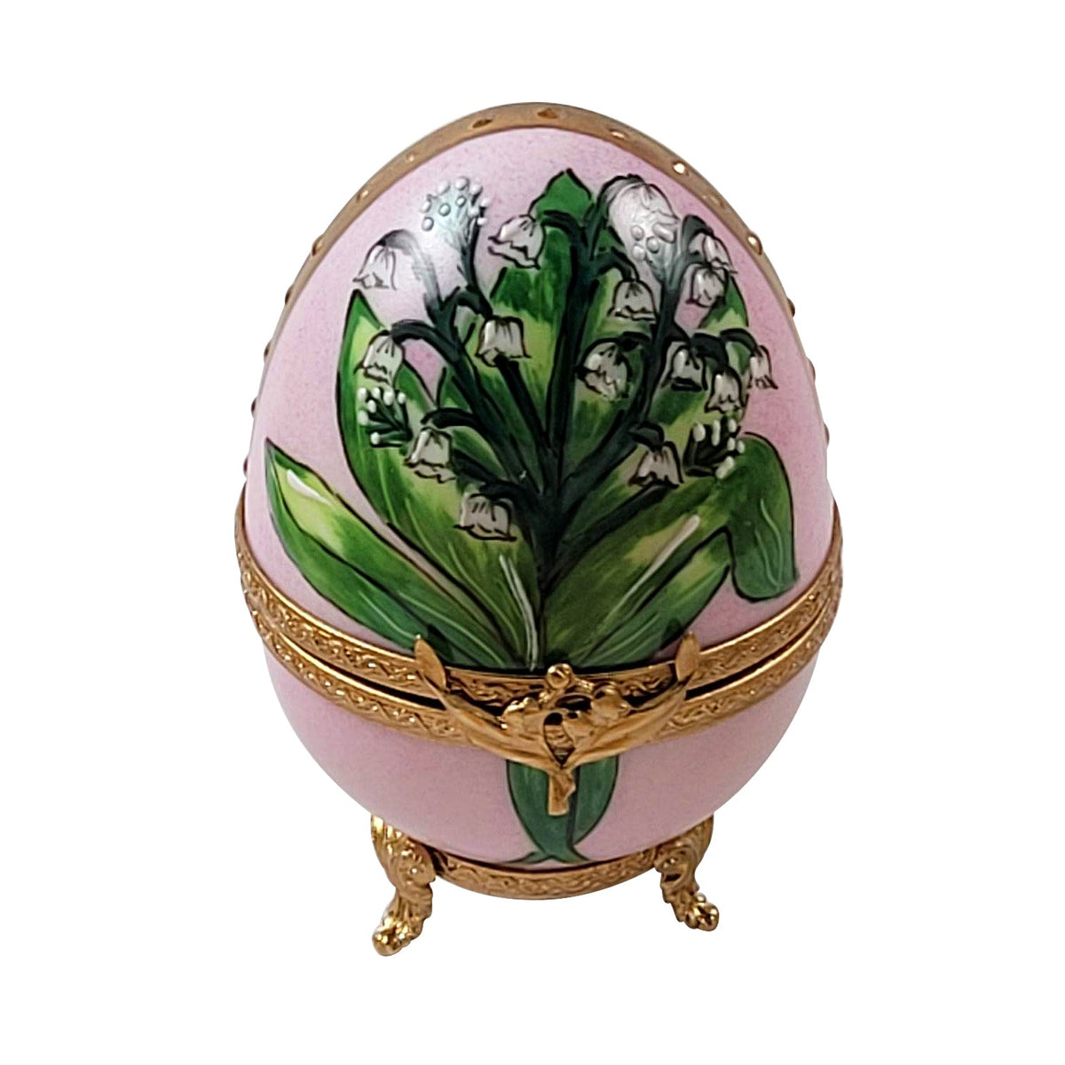 Lily of the Valley Egg Heart Jewel My Love Limoges Porcelain Art Object, a hand-painted Limoges porcelain gift