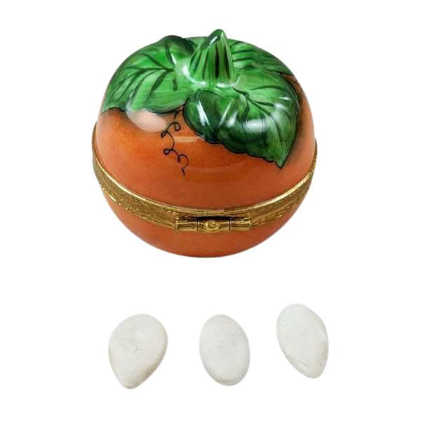 Reverse of the Pumpkin with Seeds Limoges box, painted all the way around