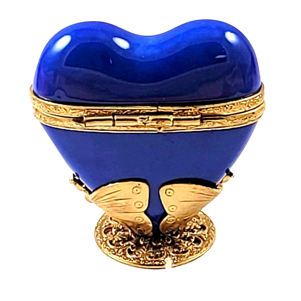 Blue Gold Heart on Butterfly Brass Stand Limoges Box, view 3