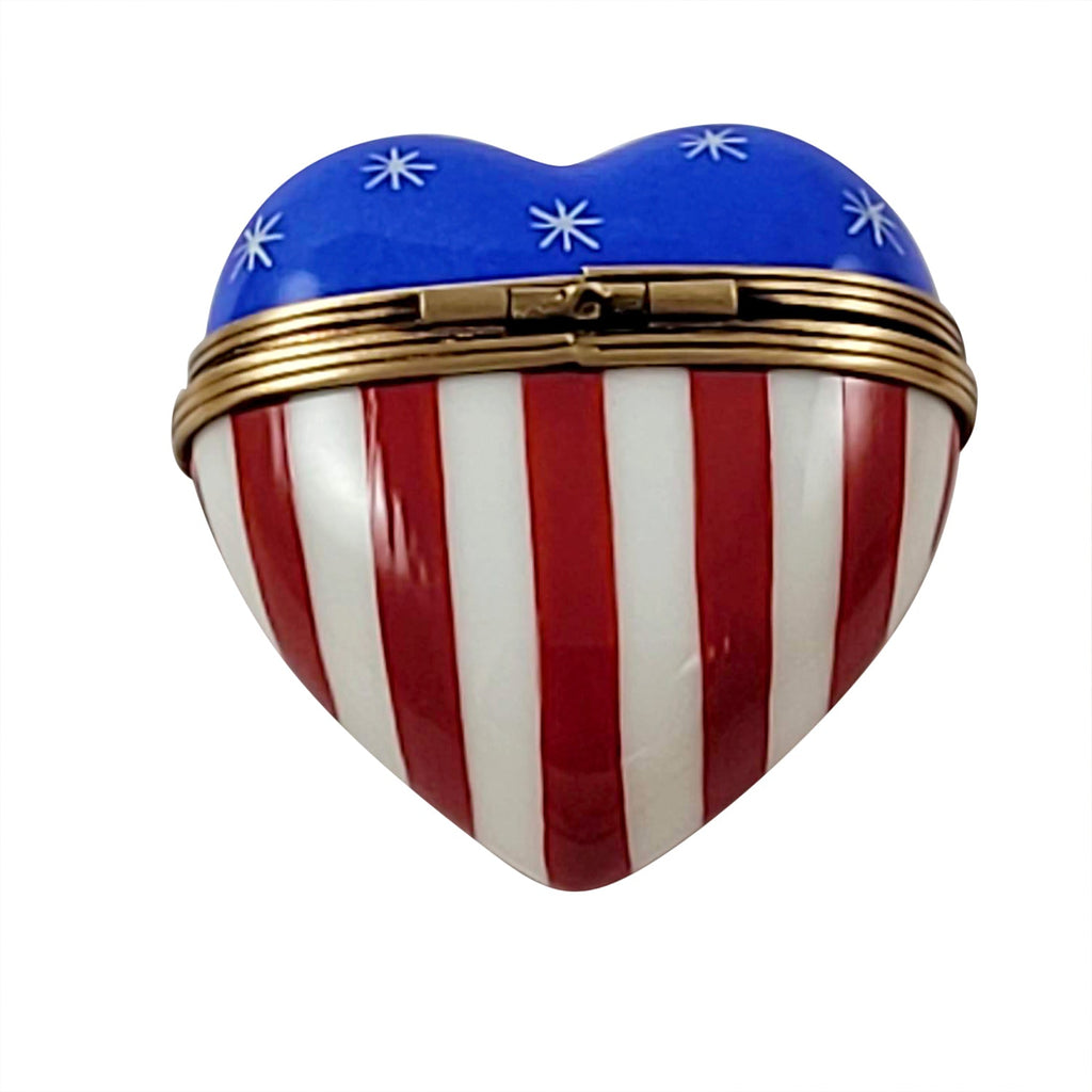 Reverse of the American Flag Heart Patriotic Limoges box, painted all the way around