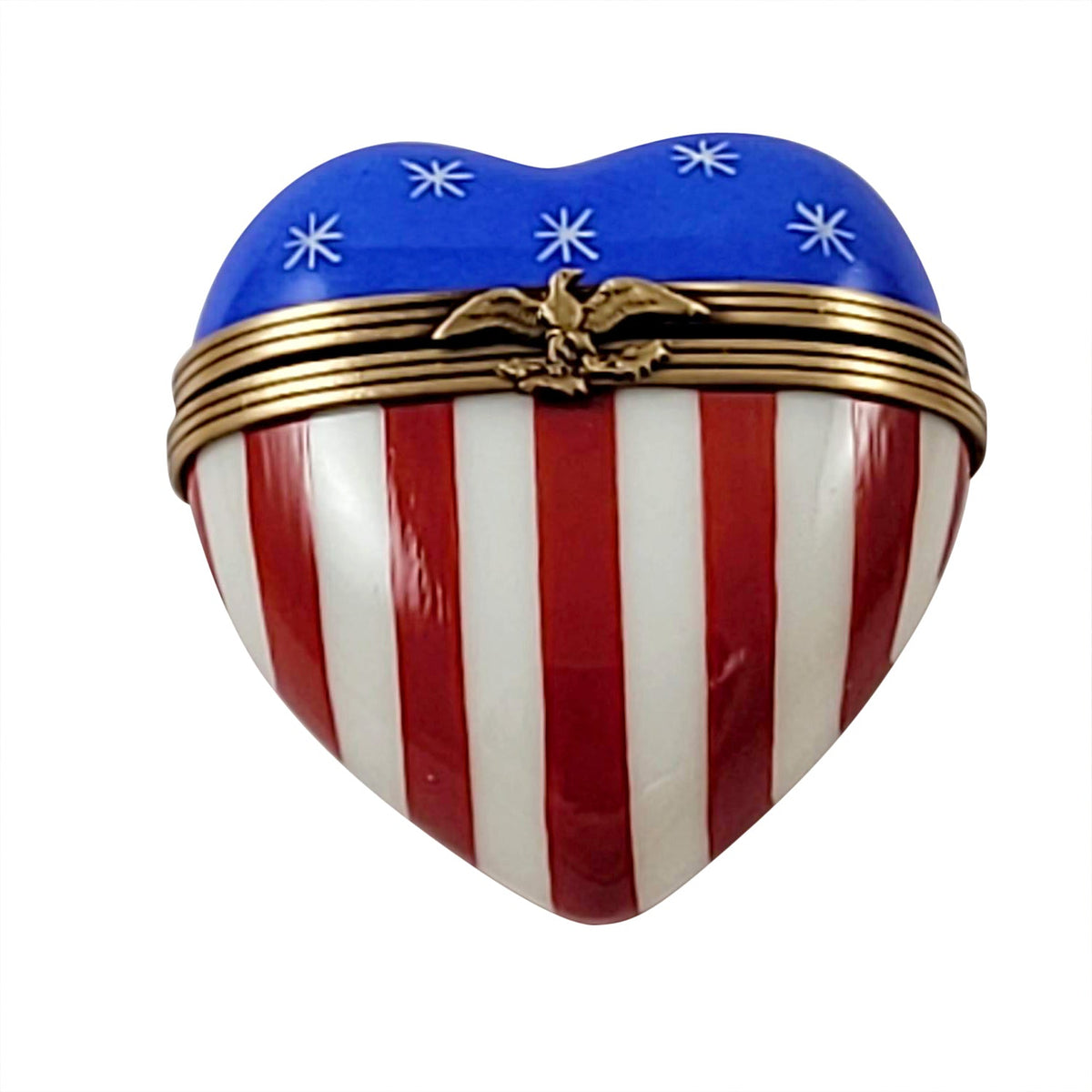 Authentic Rochard American Flag Heart Patriotic Limoges box, hand-painted in France, from Limoges Boutique