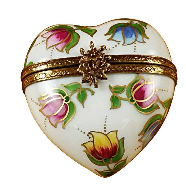 Heart with Tulips Limoges Box Gift, a hand-painted Limoges porcelain gift