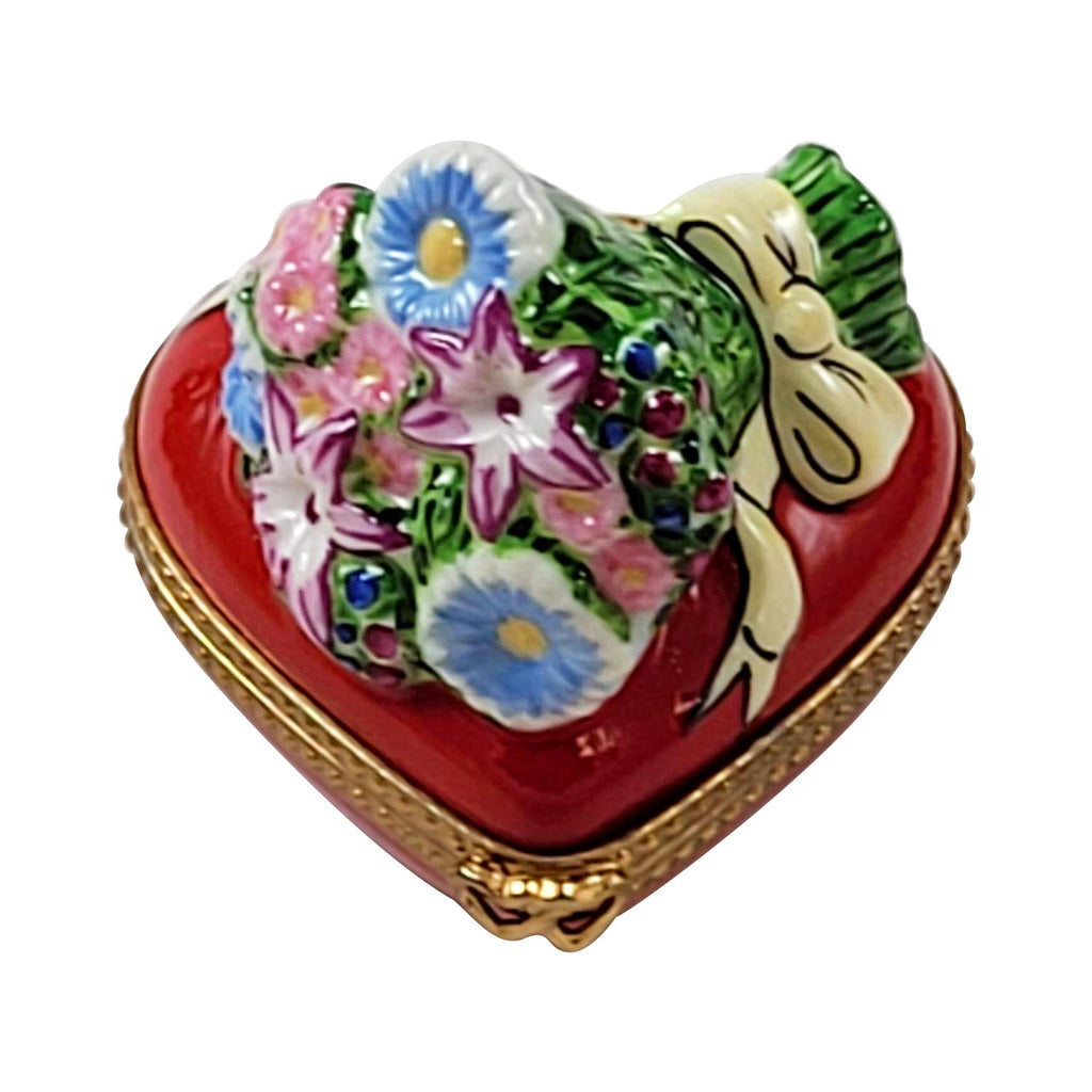 Heart with Bouquet of Flowers on Top Limoges Box Gift, a hand-painted Limoges porcelain gift