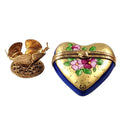 Blue Gold Heart on Butterfly Brass Stand Limoges Box, a hand-painted Limoges porcelain gift