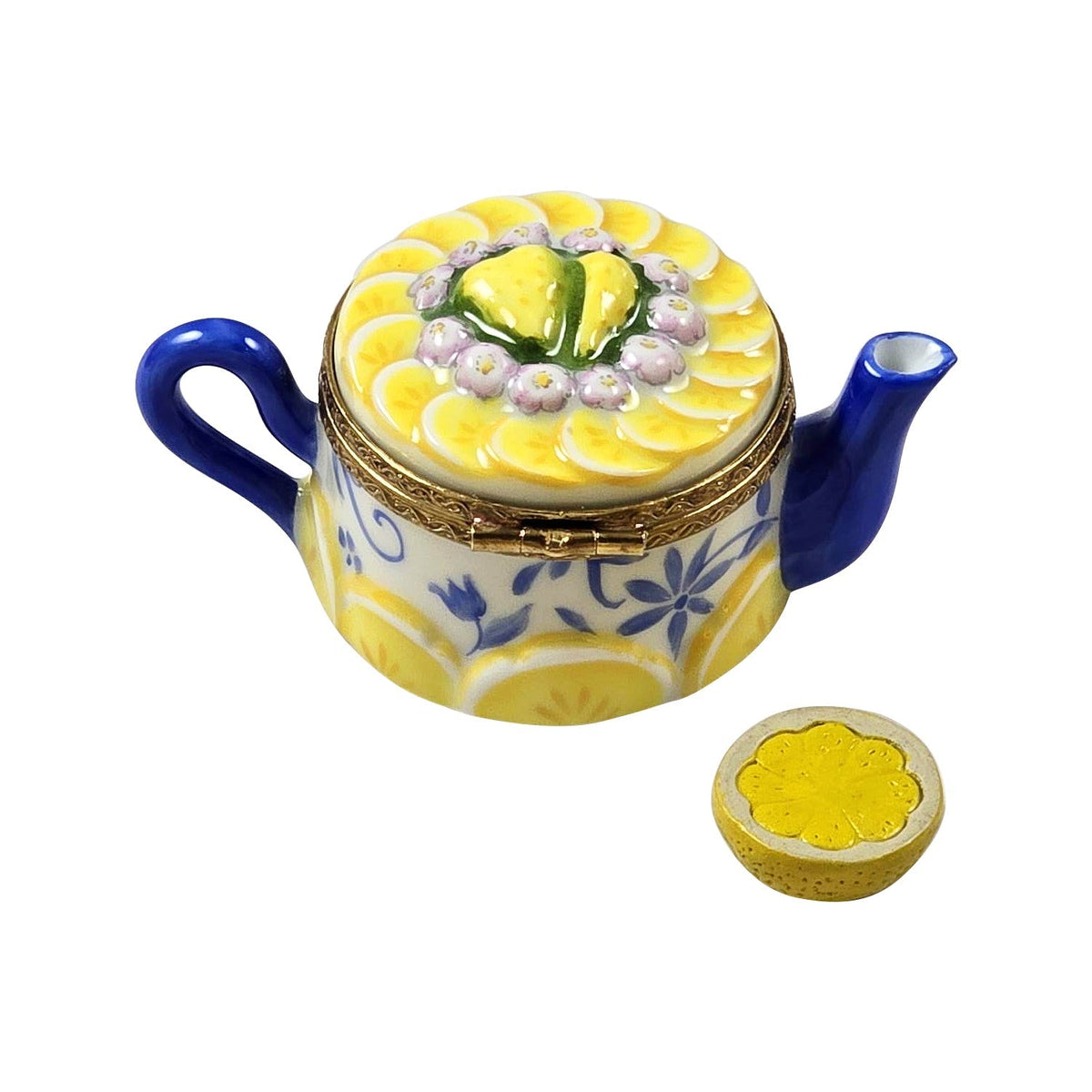 Lemon Teapot w Half Lemon Limoges Box, a hand-painted Limoges porcelain gift