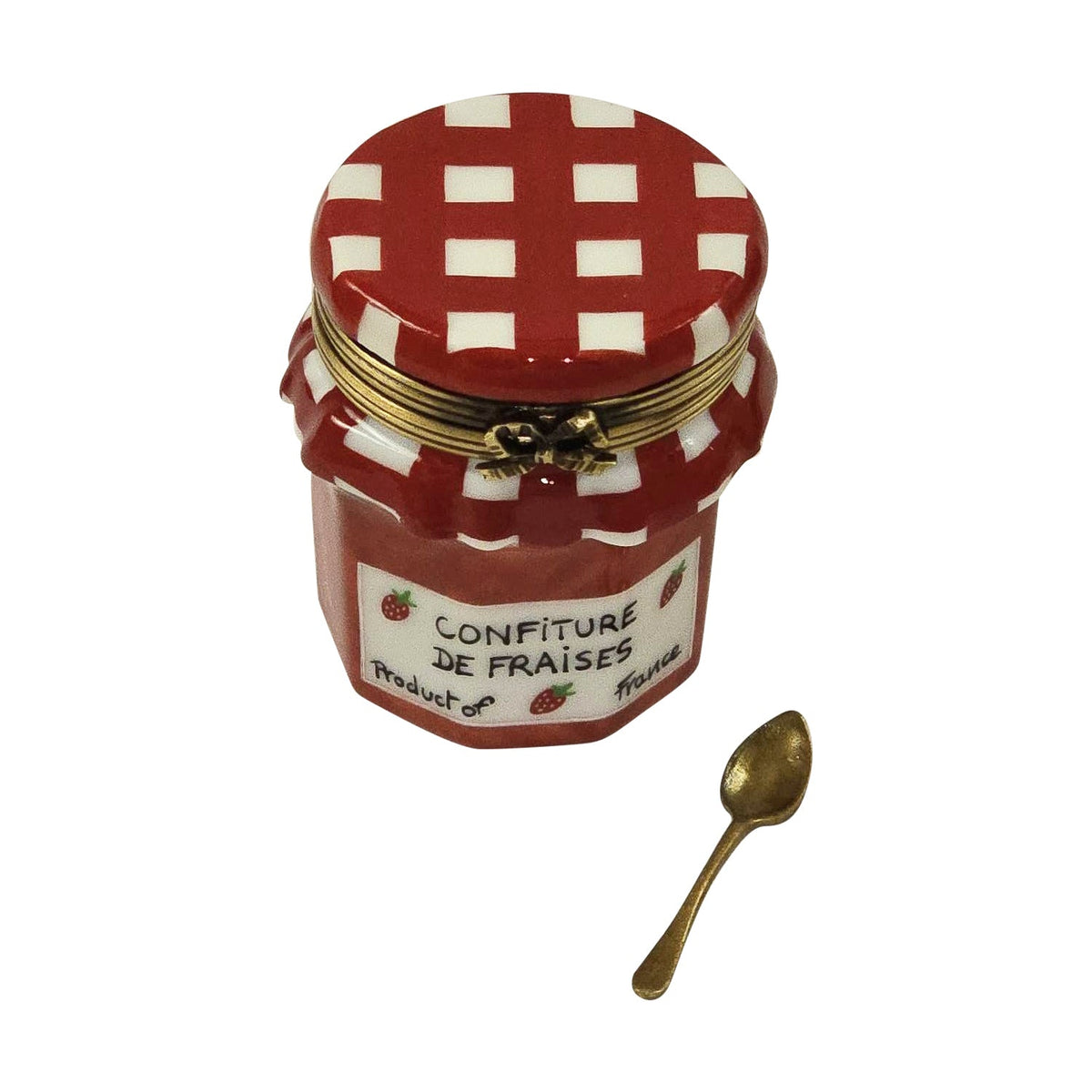 Strawberry Jam with Removable Spoon, a hand-painted Limoges porcelain gift