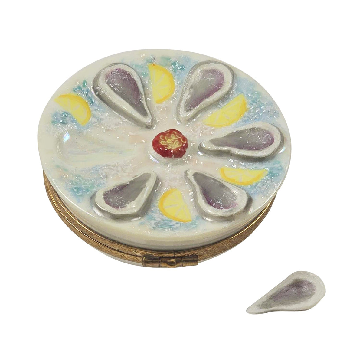 Rochard Oyster Plate Limoges Box HandPainted Porcelain Trinket, view 3