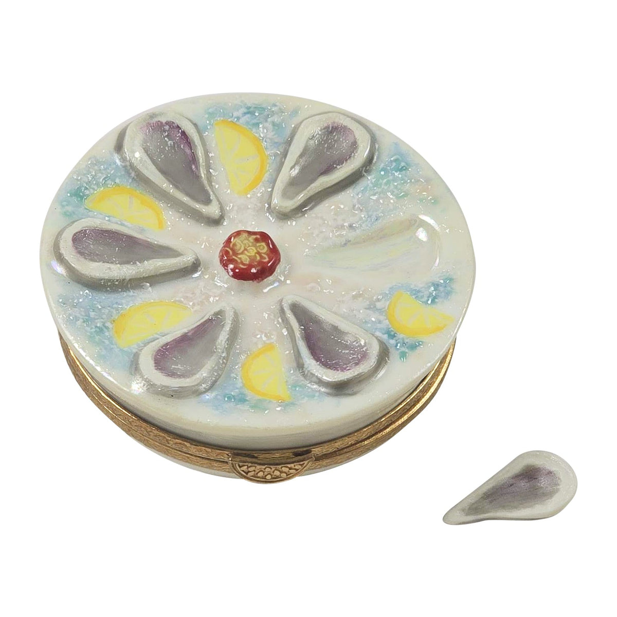 Rochard Oyster Plate Limoges Box HandPainted Porcelain Trinket, a hand-painted Limoges porcelain gift
