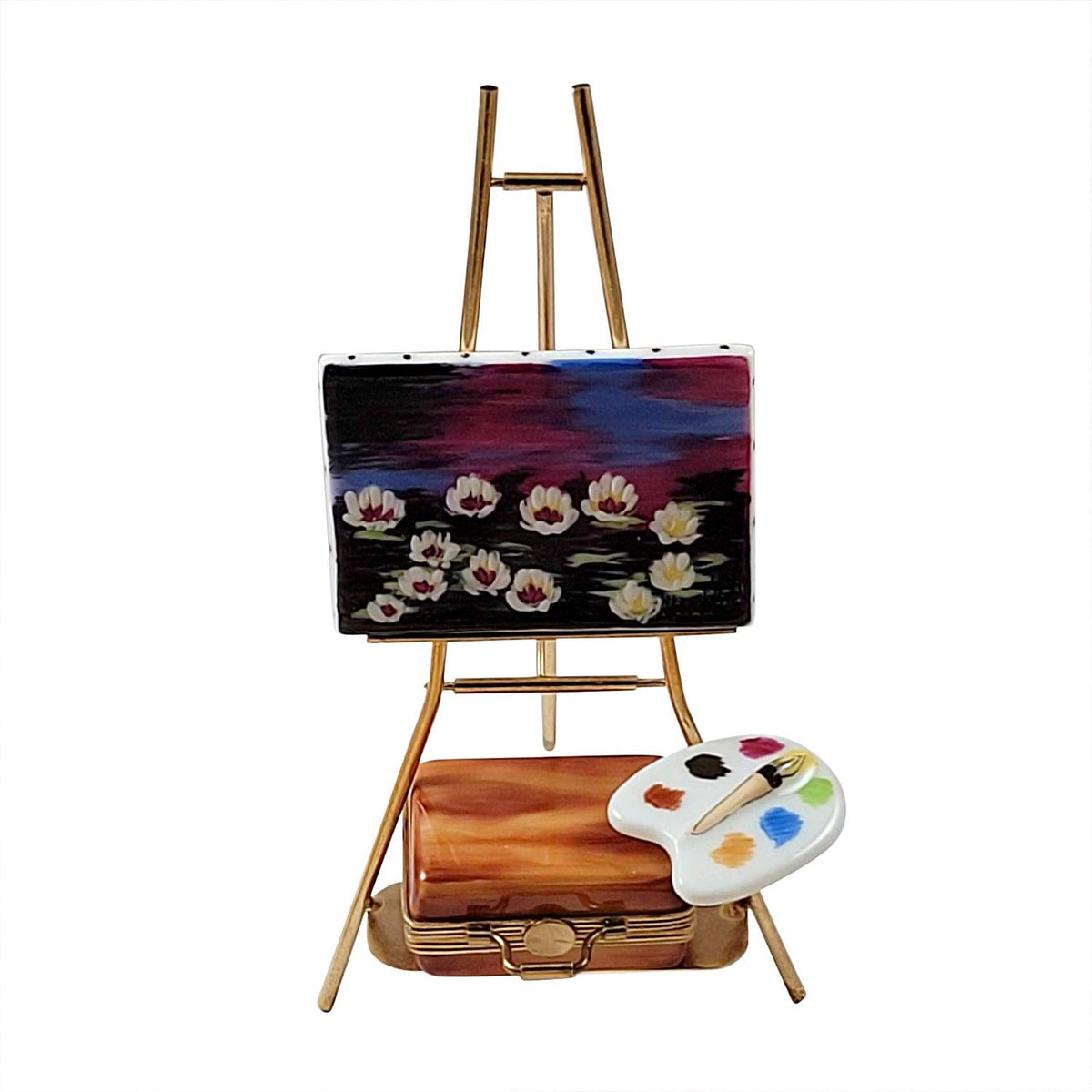 Easel Monet Water Lilies Limoges Box for Art Lovers, a hand-painted Limoges porcelain gift