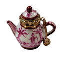 Pink Toile Teapot Limoges Box for Tea Lovers, a hand-painted Limoges porcelain gift