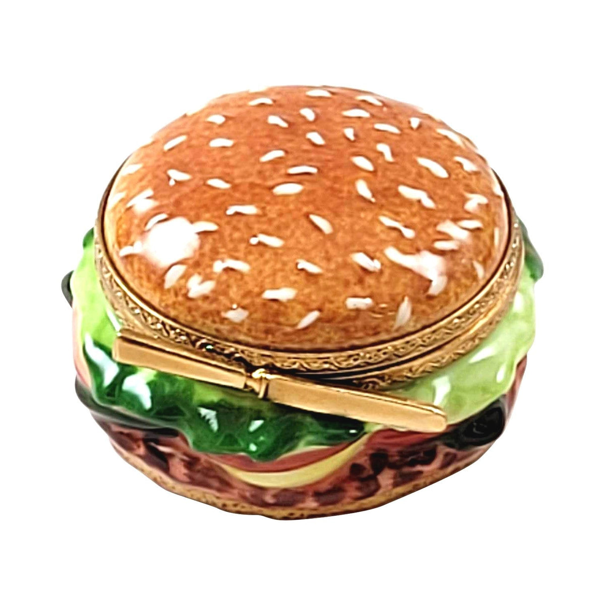 Hamburger Limoges Box Figurine for Food Lovers Gift, a hand-painted Limoges porcelain gift