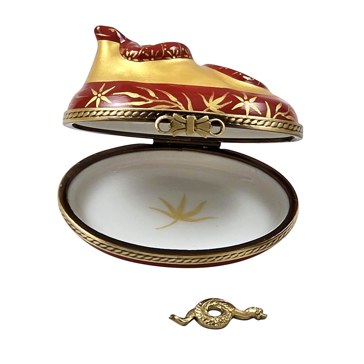 Looking inside the 2025 Year of the Snake Chinese Astrology Limoges box, with its hinged lid open