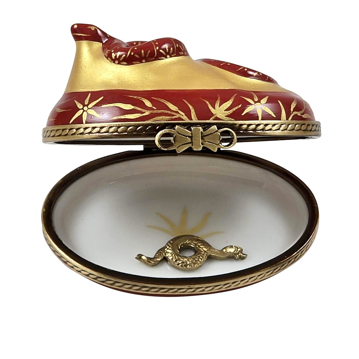 2025 Year of the Snake Chinese Astrology Limoges box opened to show the inside, a keepsake to tuck a treasure in