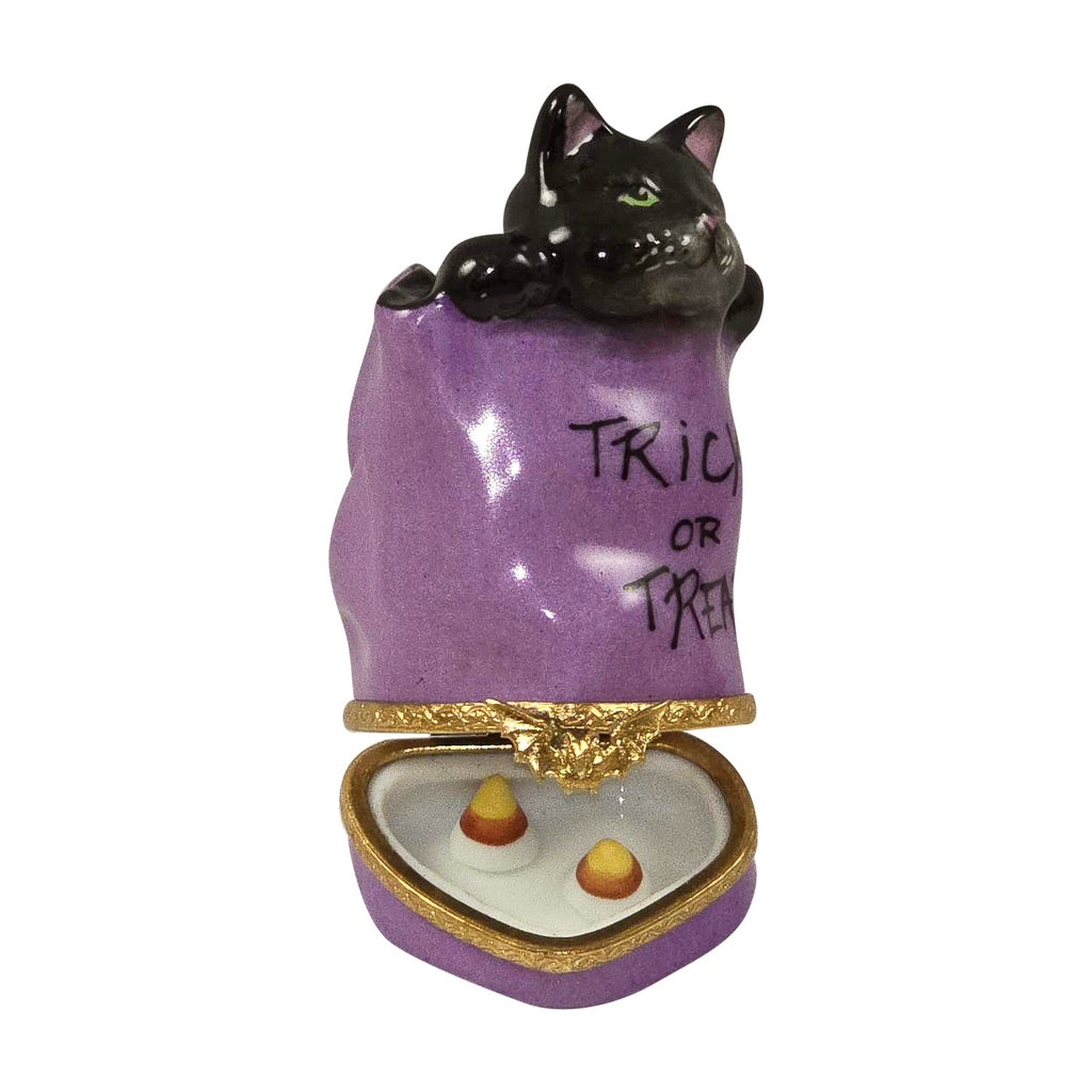Cat in Trick-or-Treat Bag Halloween Limoges Box, view 2