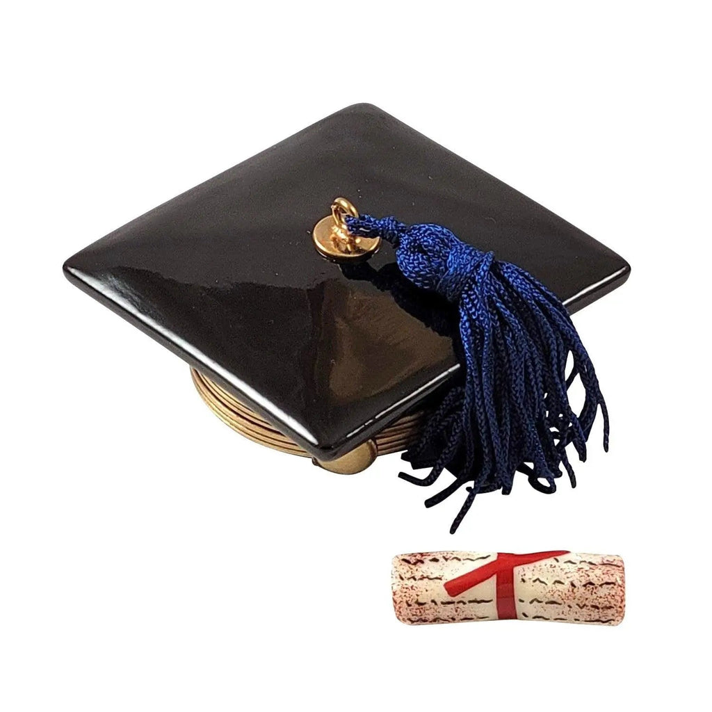 Black Graduation Cap w Diploma Limoges Box Keepsake, a hand-painted Limoges porcelain gift