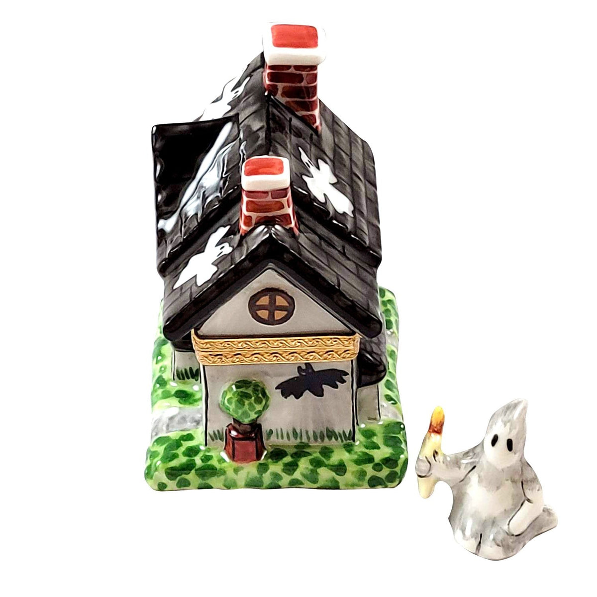 Profile of the Haunted House with Removable Ghost Limoges box, showing its hand-painted detail