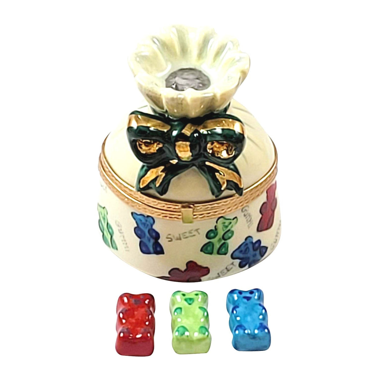 Gift Bag w Gummy Bears Figurine Limoges Box, a hand-painted Limoges porcelain gift
