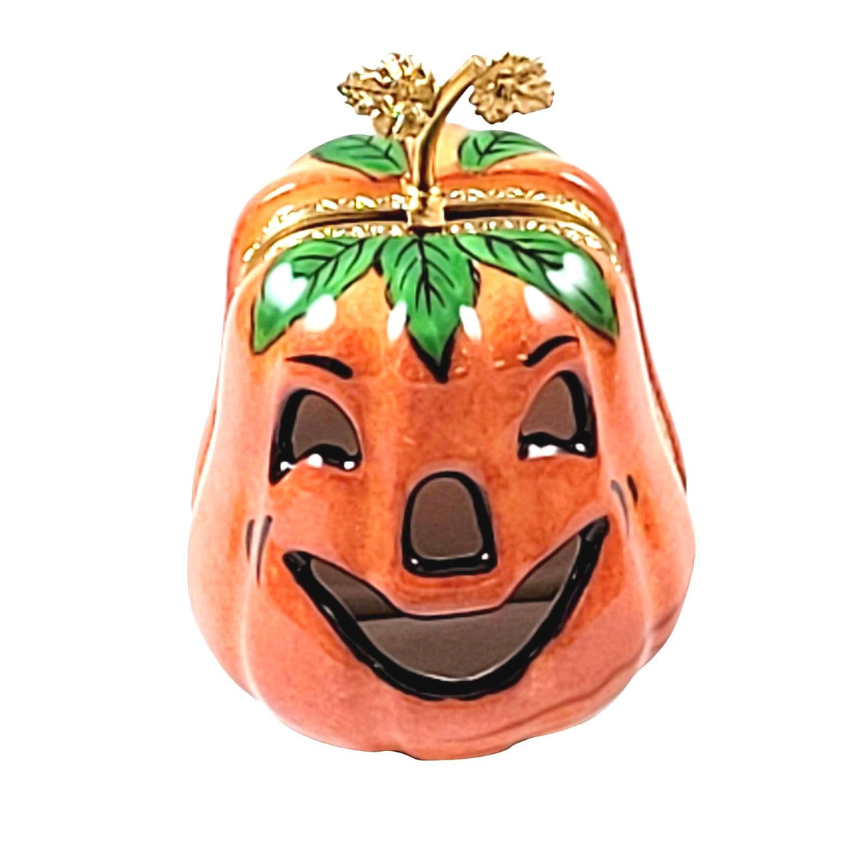 Treasured French collectible: Jack-o'-Lantern Pumpkin with Bat Limoges box, painted by hand