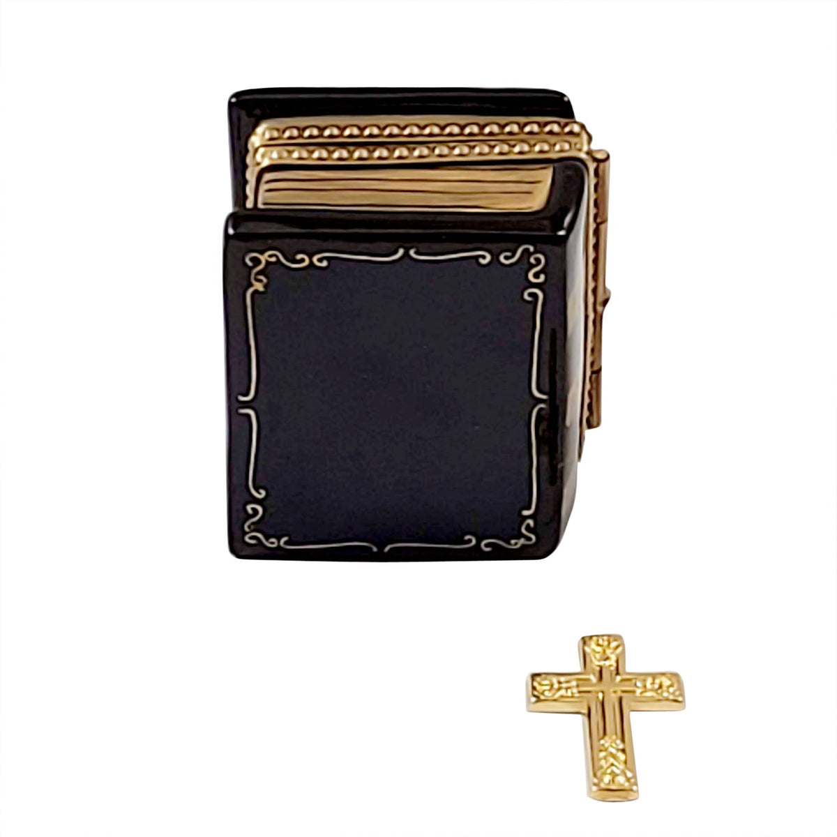 Black Bible with Removable Brass Cross Limoges Box, view 5