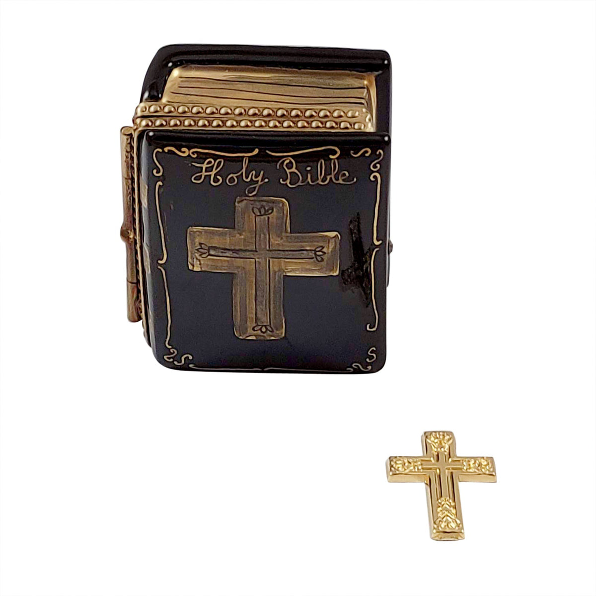 Black Bible with Removable Brass Cross Limoges Box, view 3