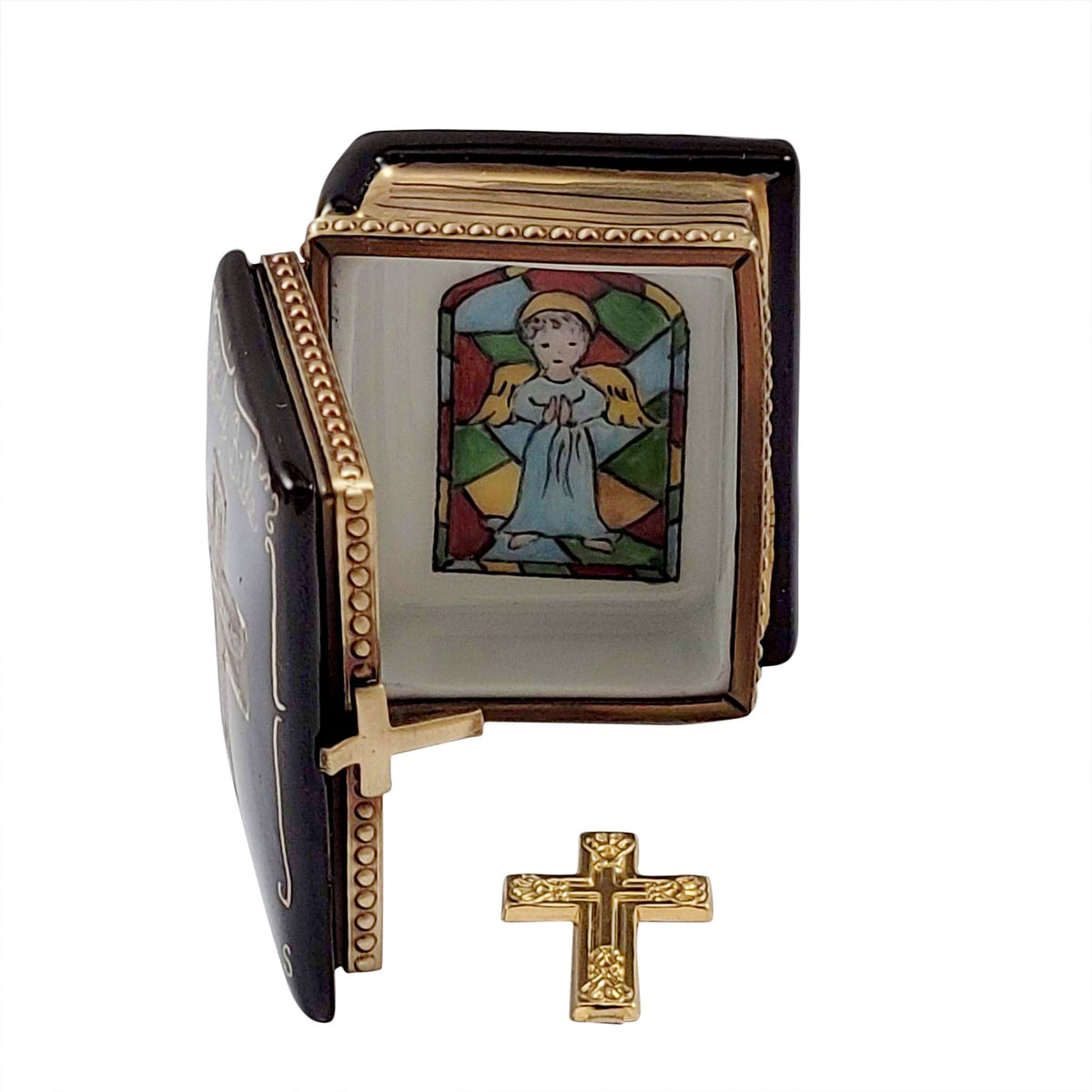 Black Bible with Removable Brass Cross Limoges Box, view 2