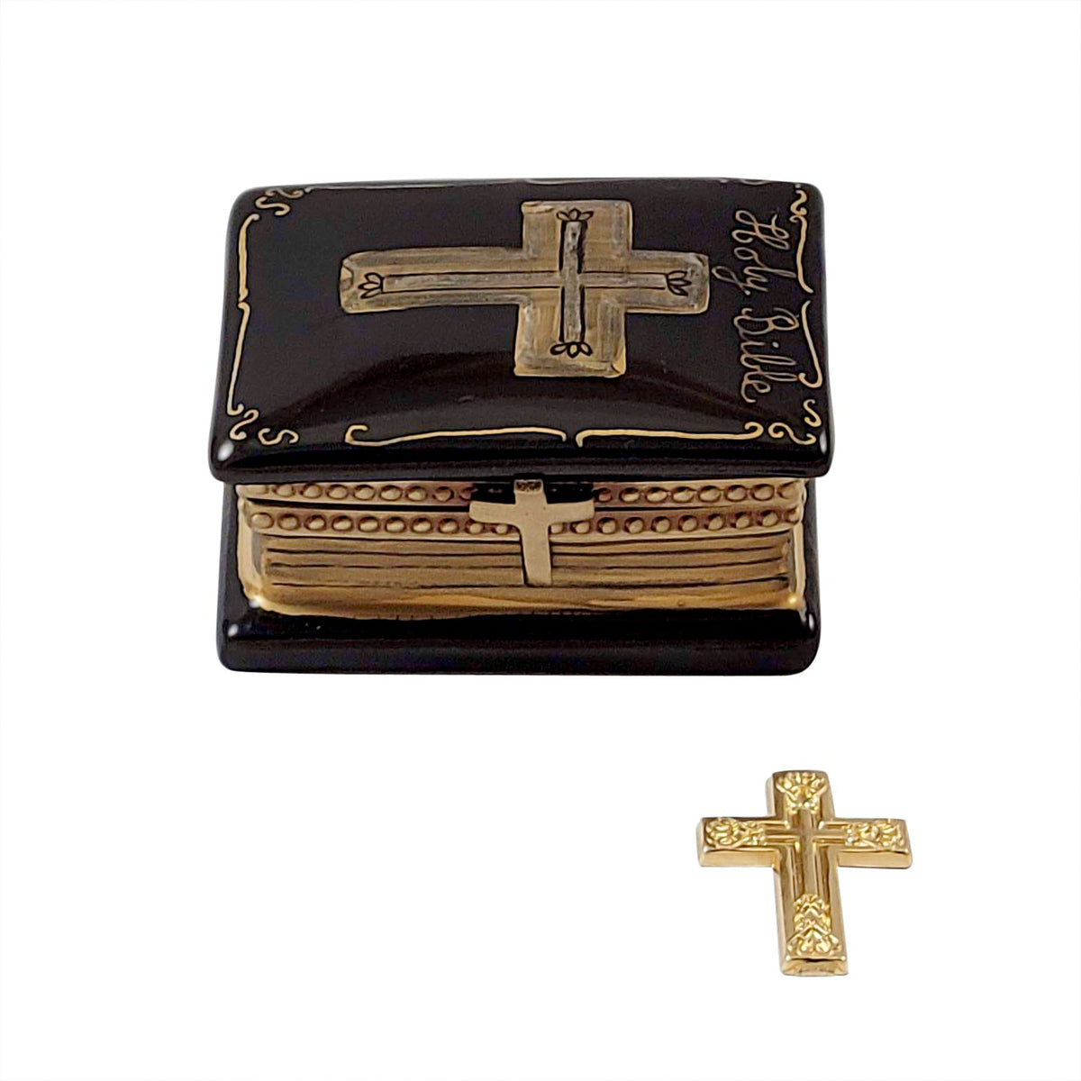 Black Bible with Removable Brass Cross Limoges Box, view 4