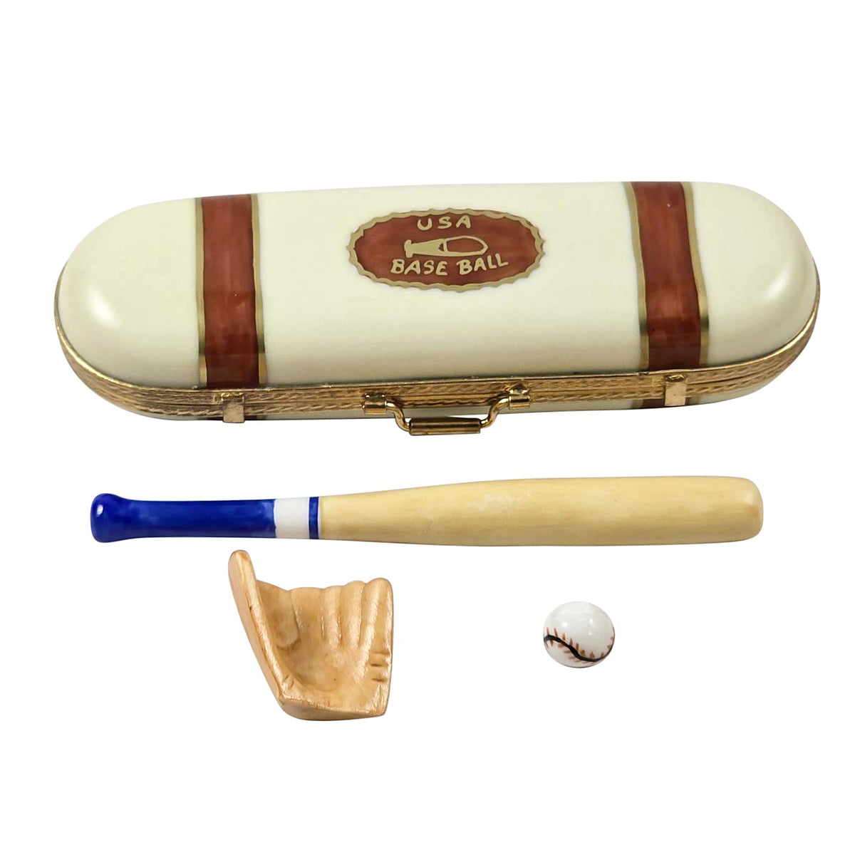 Baseball Case Glove Bat Ball Limoges Box Gift for Fans, a hand-painted Limoges porcelain gift