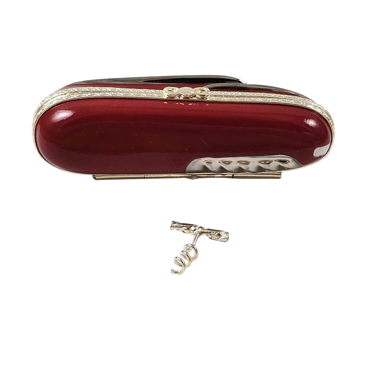 Army Knife with Brass Corkscrew Limoges Box, a hand-painted Limoges porcelain gift