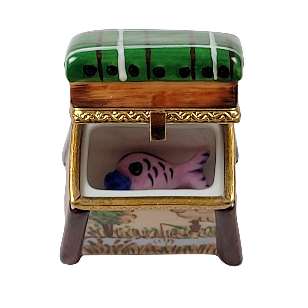 Fishing Basket with Fish Limoges Box, view 2