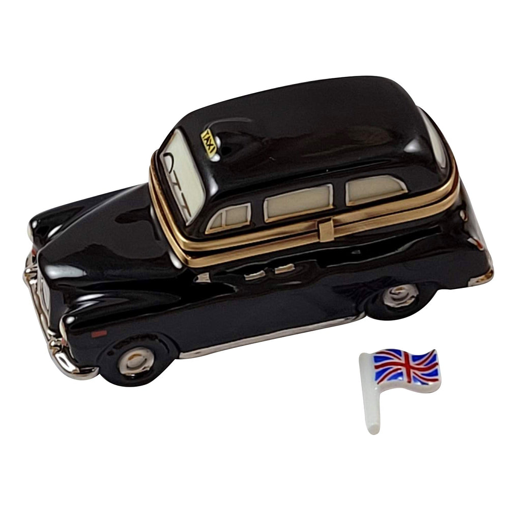 London Black Taxi Union Jack Limoges Box, a hand-painted Limoges porcelain gift