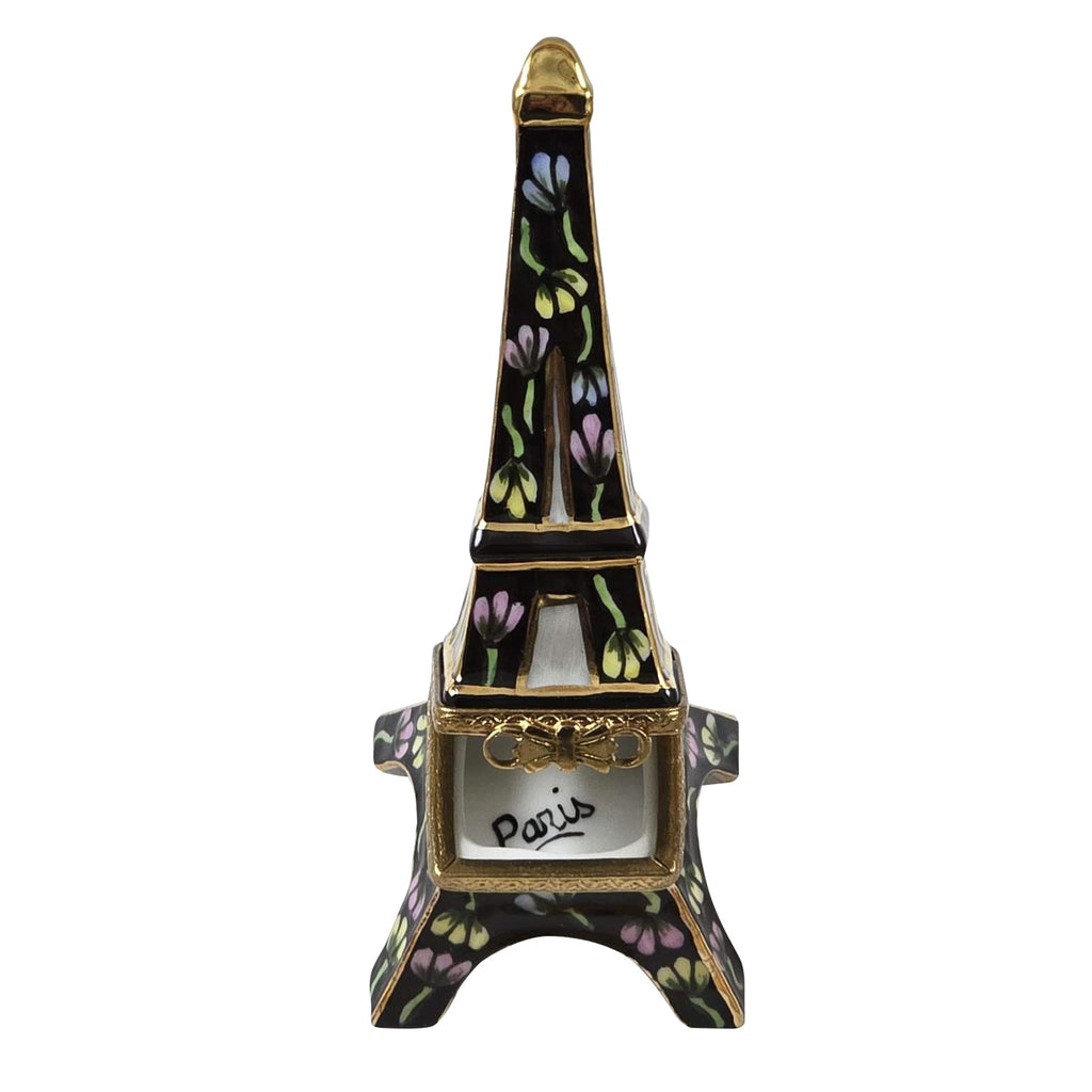 Black Eiffel Tower w Flowers Limoges Box, view 2