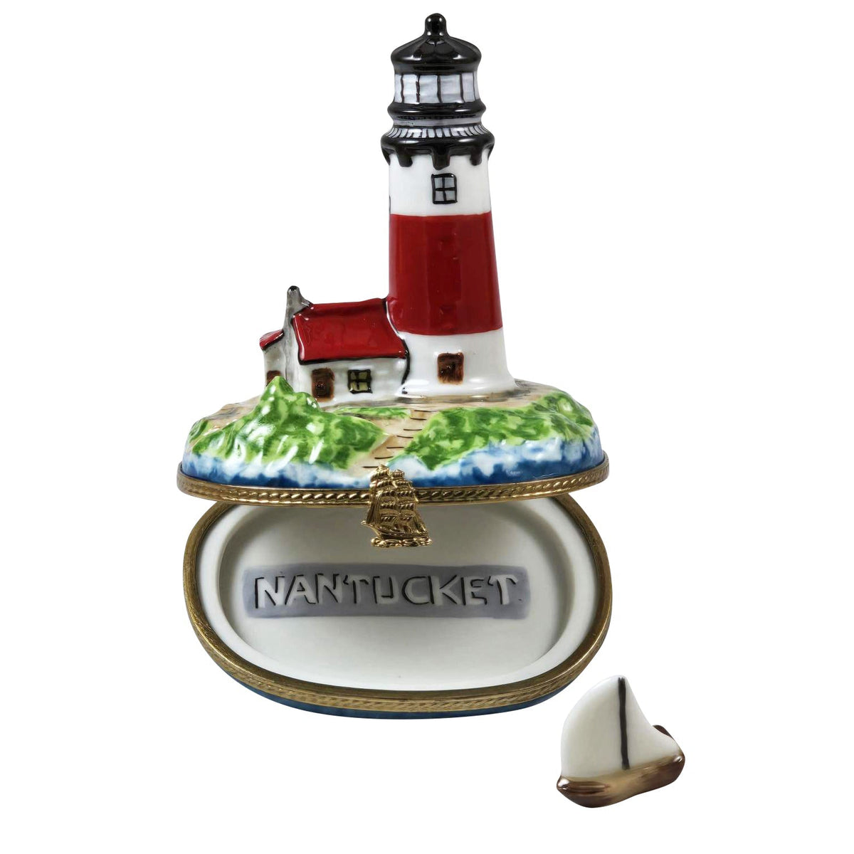 Lighthouse w Boat Nantucket Limoges Box, view 2