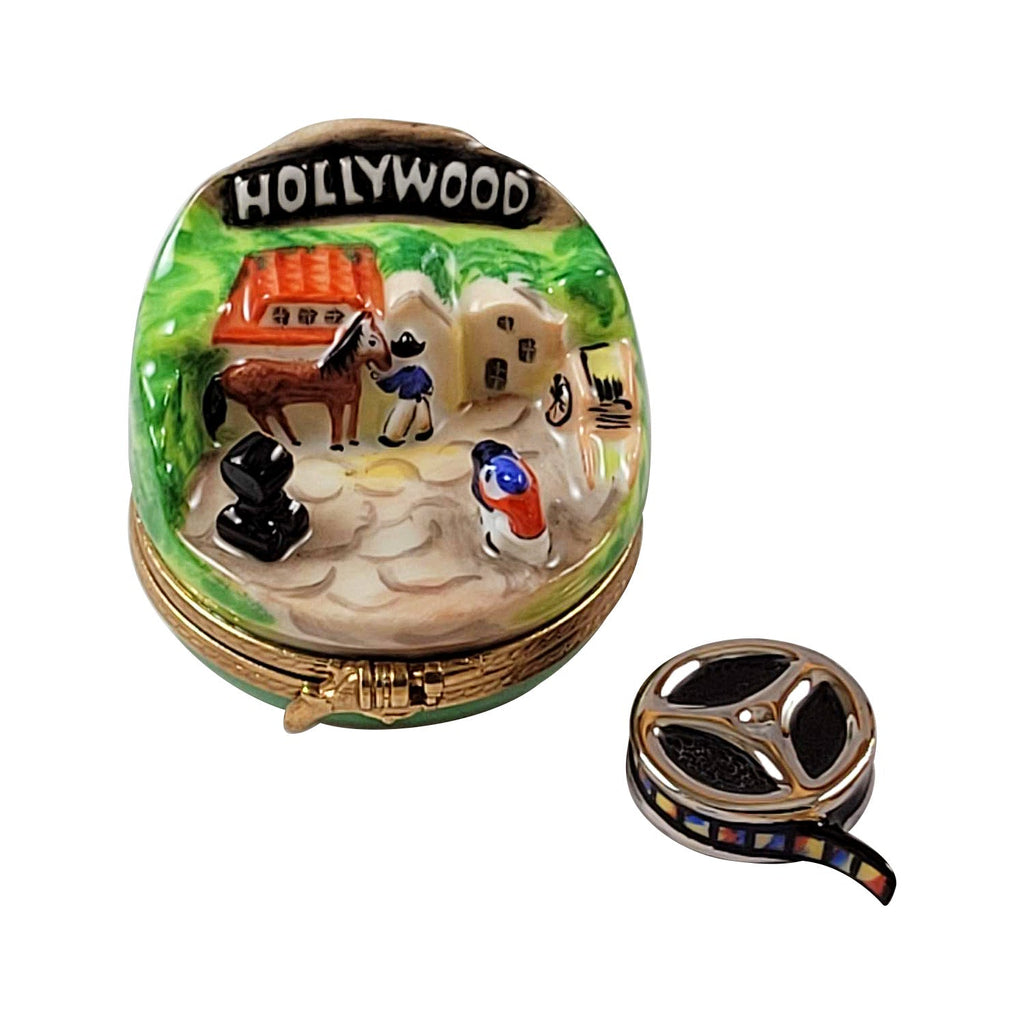 Hollywood with Removable Film Reel Limoges Box Gift, a hand-painted Limoges porcelain gift