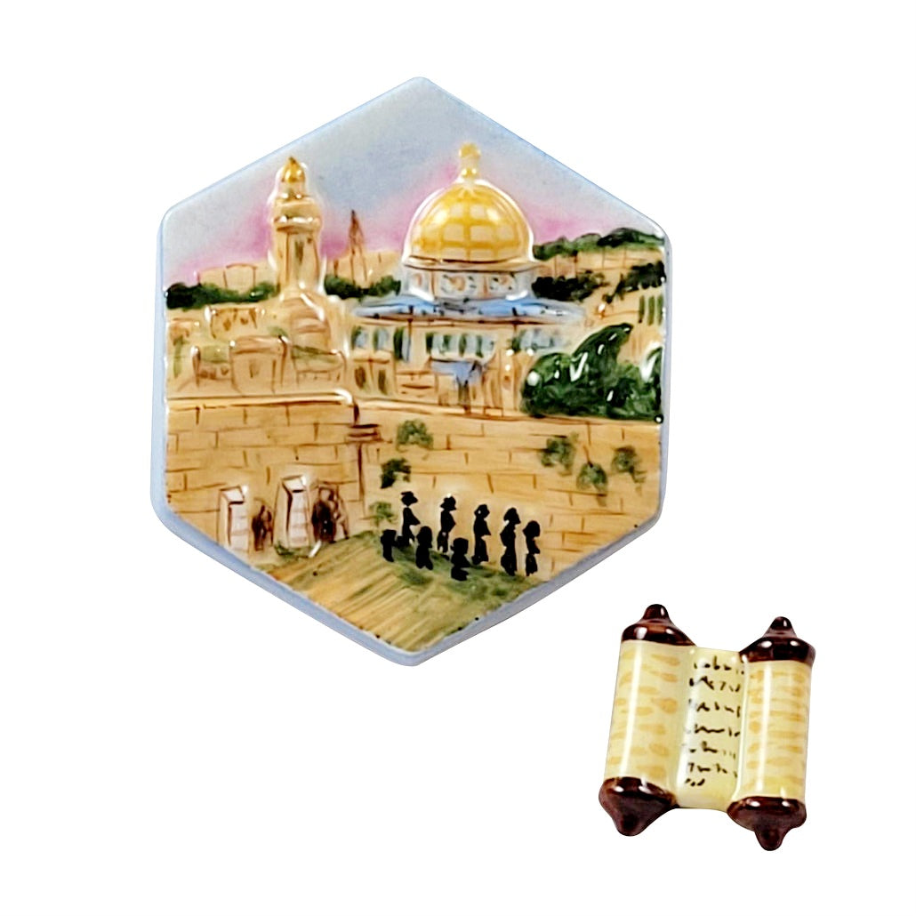Jerusalem Wailing Wall With Removable Torah Limoges Box, a hand-painted Limoges porcelain gift