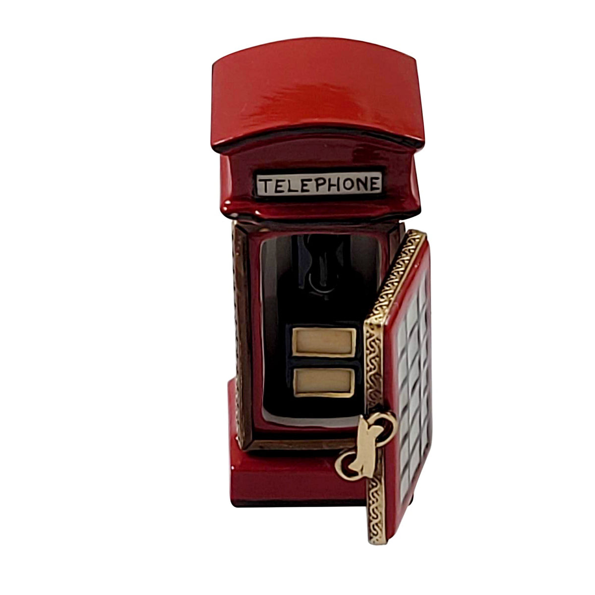 British Phone Booth Removable Phone Limoges Box Collectible, view 2