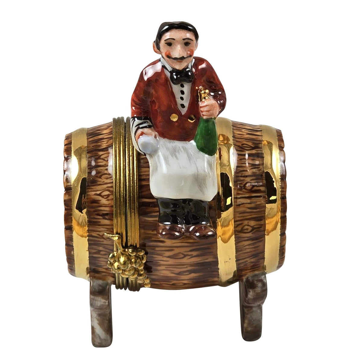 Sommelier Waiter on Wine Barrel Rochard Limoges Box, a hand-painted Limoges porcelain gift