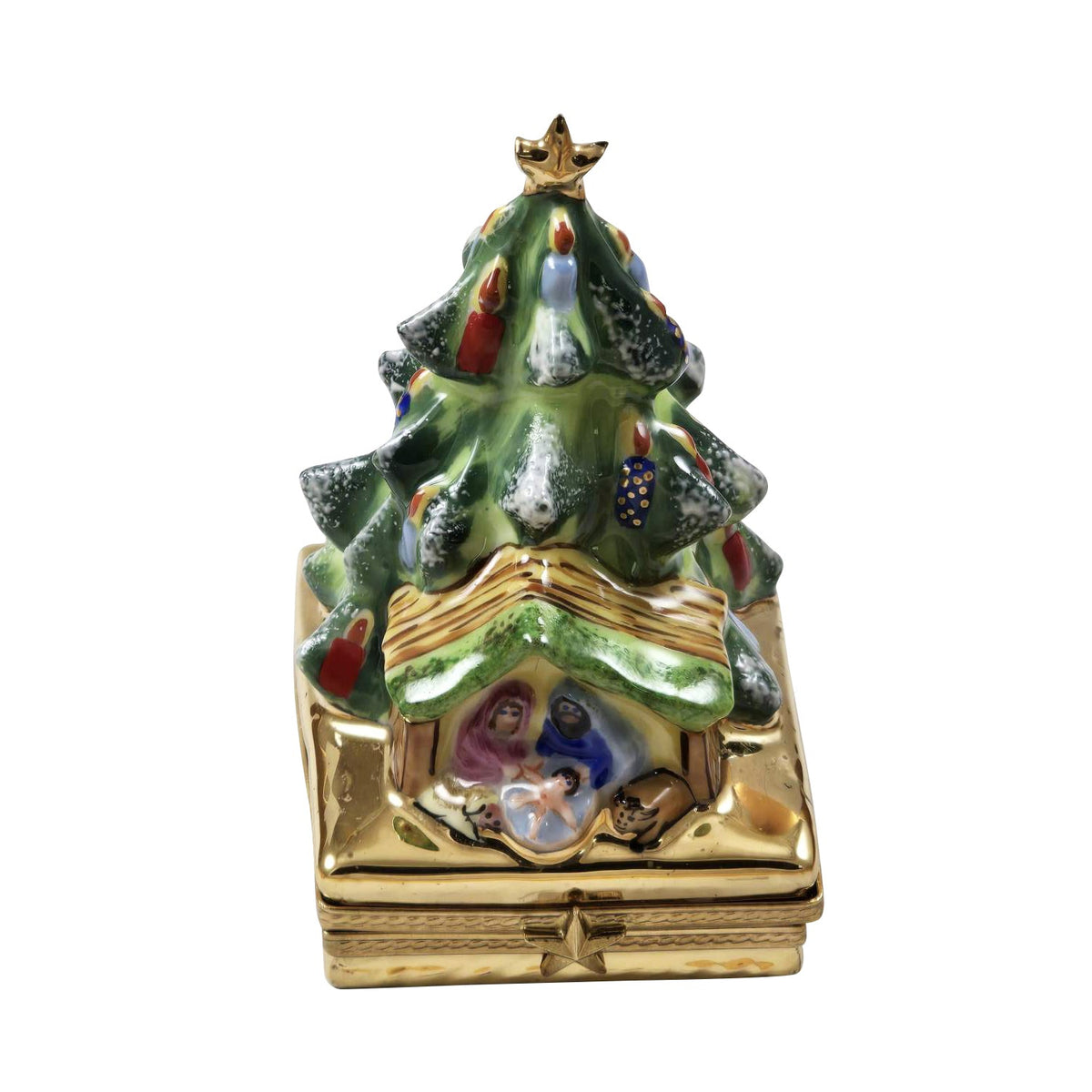 Christmas Tree w Manger Limoges Box, a hand-painted Limoges porcelain gift
