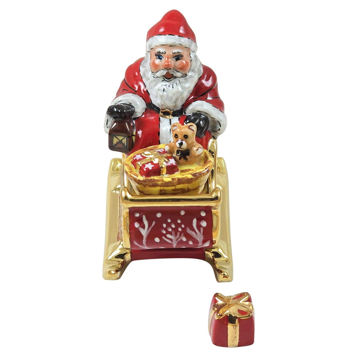 Santa in Red Sleigh with Removable Present Limoges Box, view 2