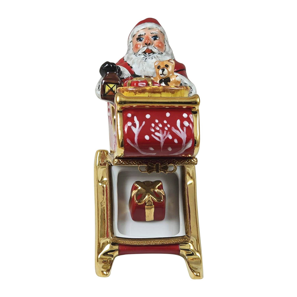 Santa in Red Sleigh with Removable Present Limoges Box, view 4