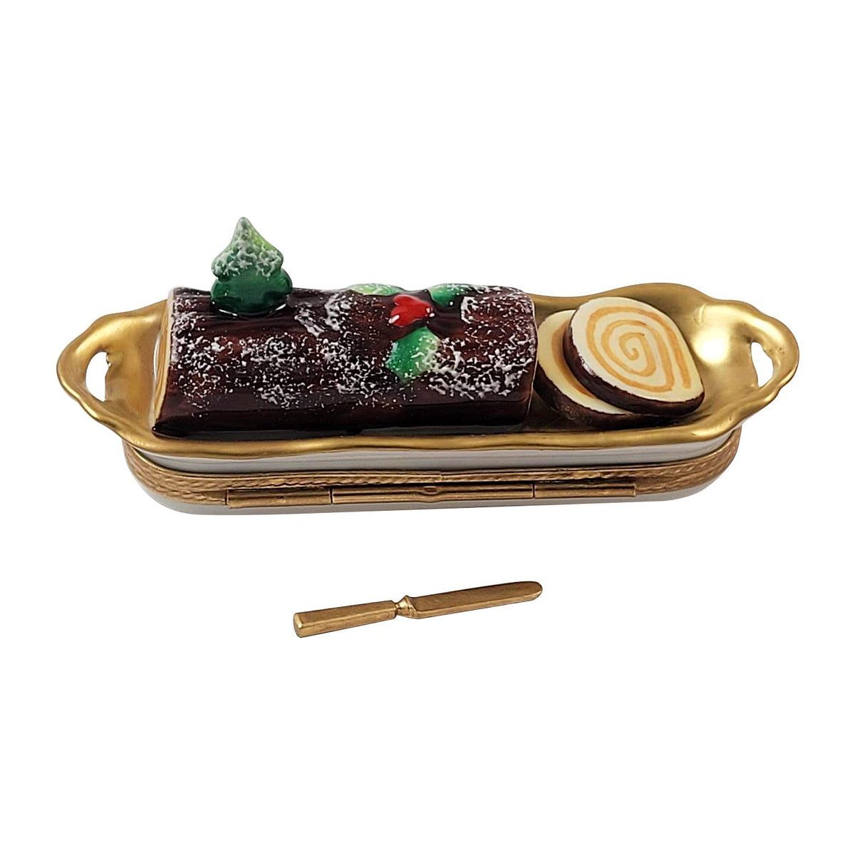 Buche de Noel w Removable Serving Knife Yule Log Limoges Box, view 4