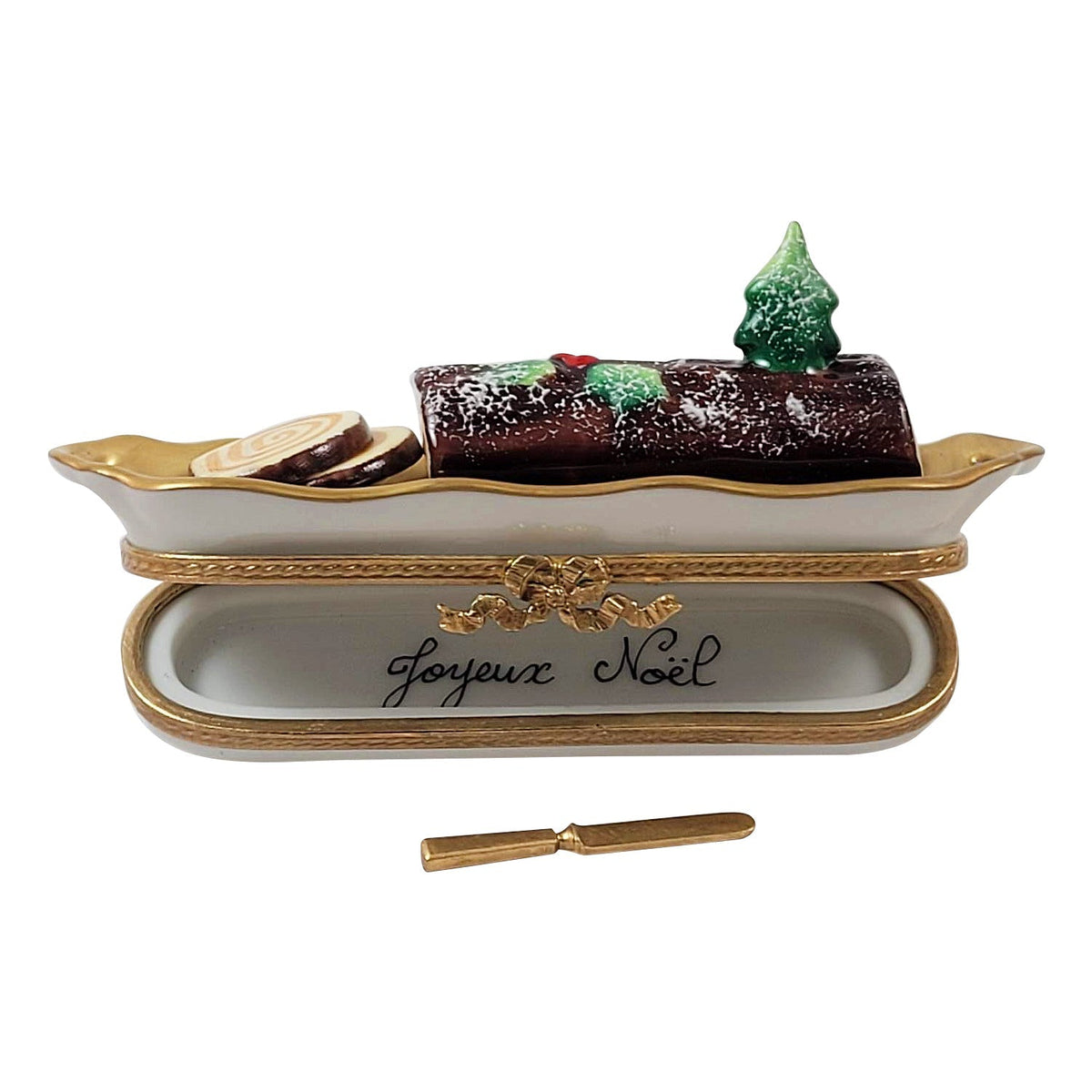 Buche de Noel w Removable Serving Knife Yule Log Limoges Box, view 2