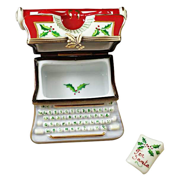 Christmas Typewriter with Letter Limoges Box Ornament, view 3