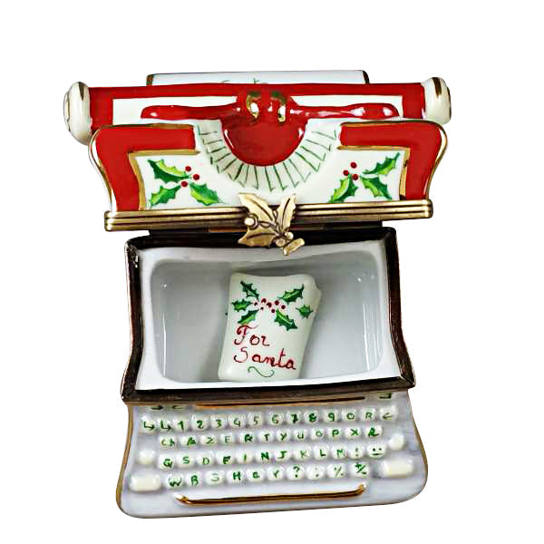 Christmas Typewriter with Letter Limoges Box Ornament, view 2