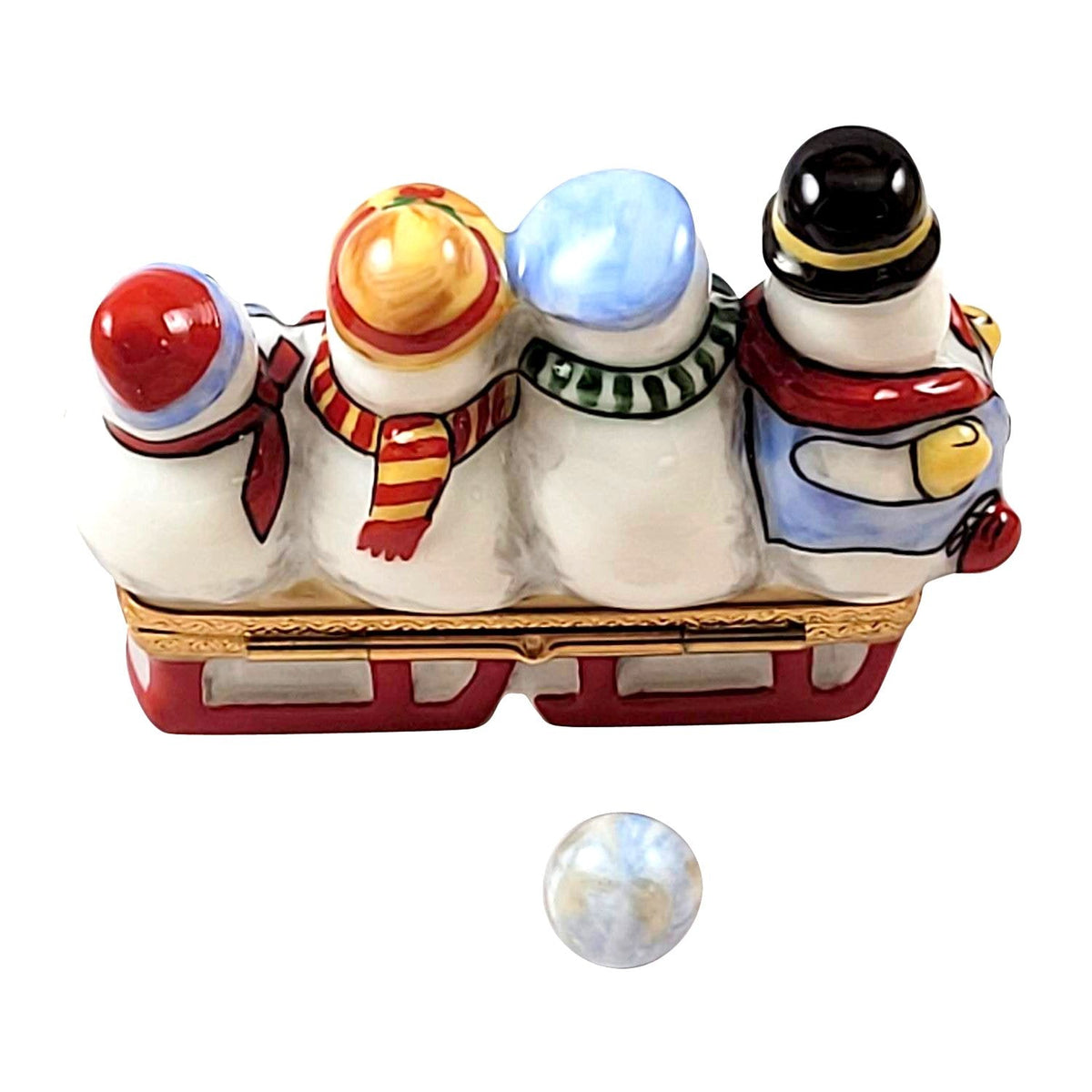 Snowmen on Sled Limoges Box for Holiday Decor Gift, view 3