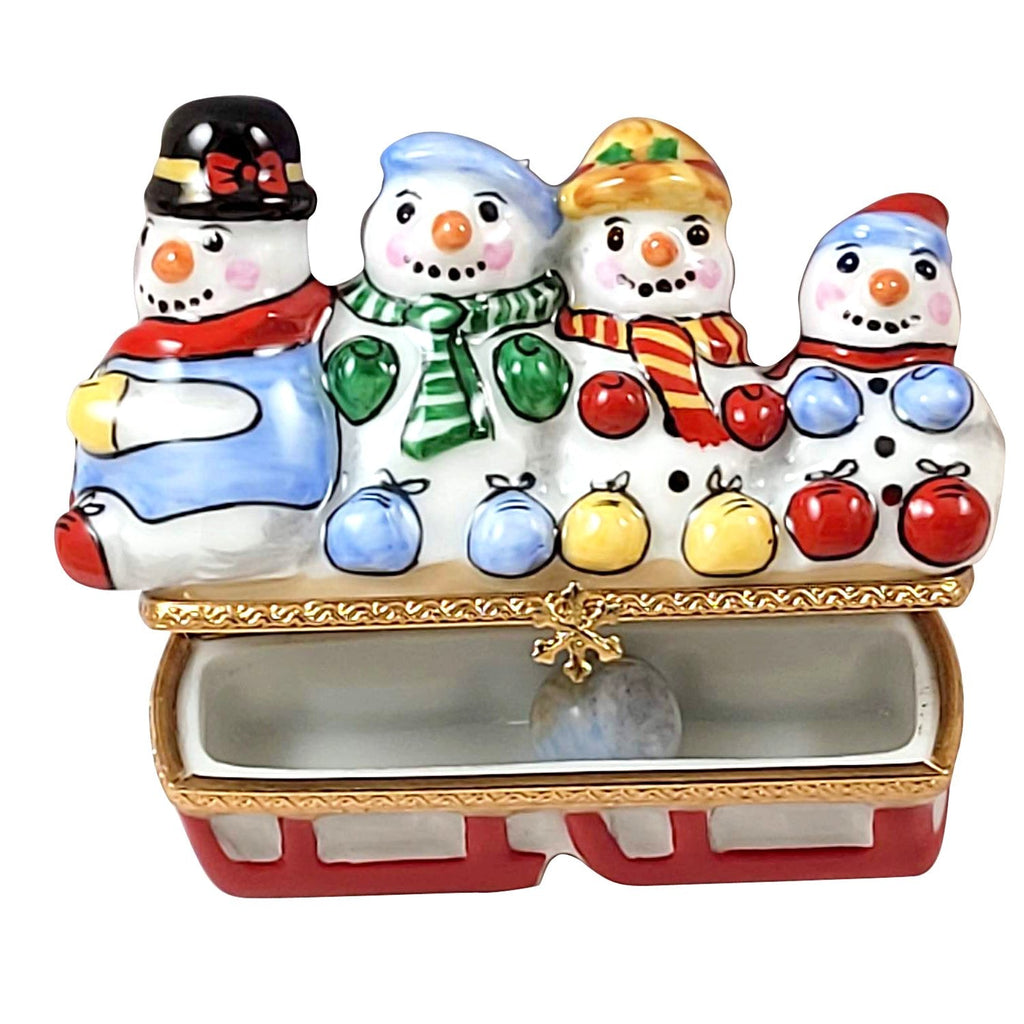 Snowmen on Sled Limoges Box for Holiday Decor Gift, view 2