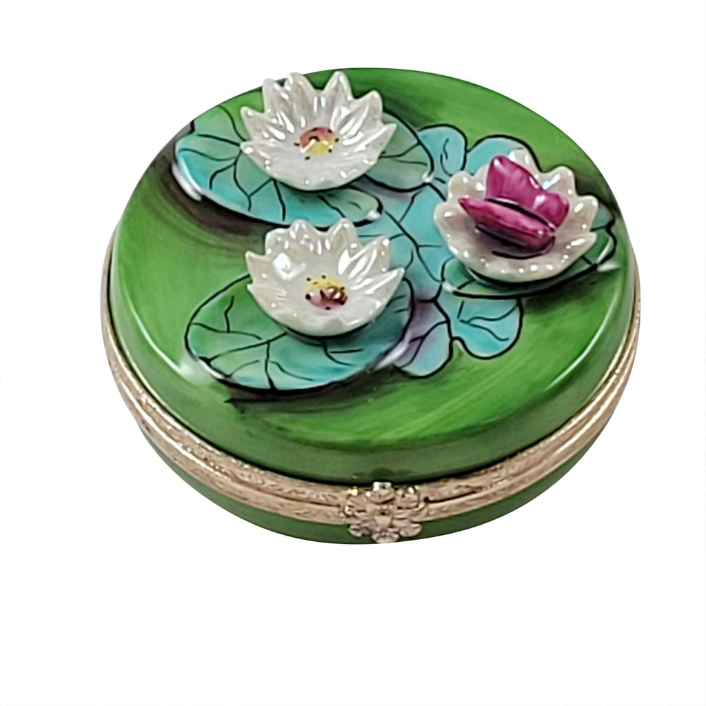 White Water Lilies Limoges Box, a hand-painted Limoges porcelain gift