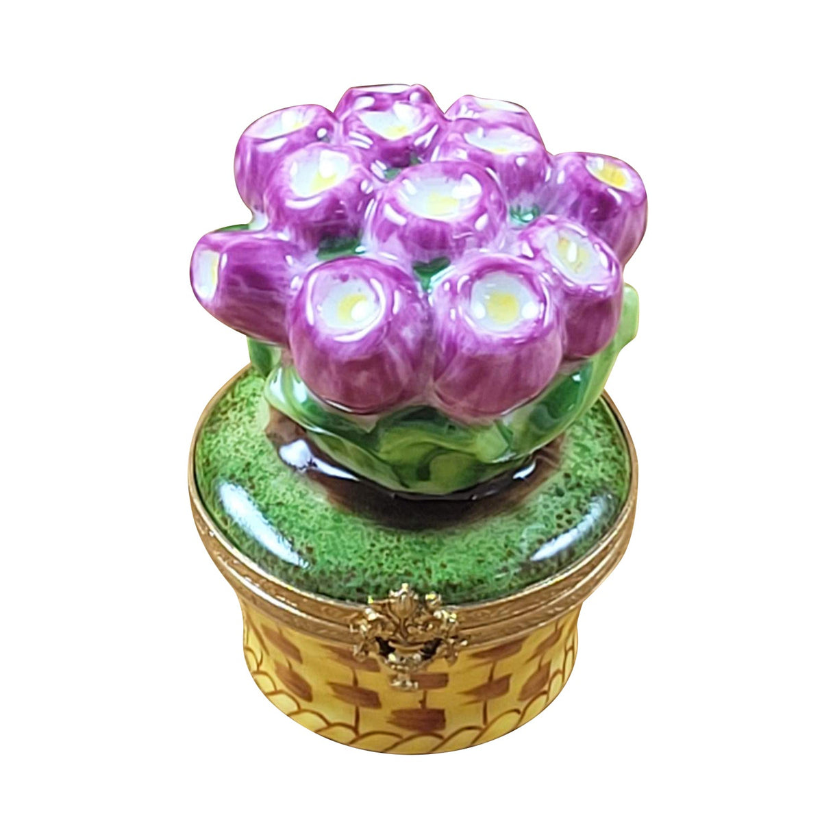 Flowers and Pot Limoges Box Gift for Collectors, a hand-painted Limoges porcelain gift