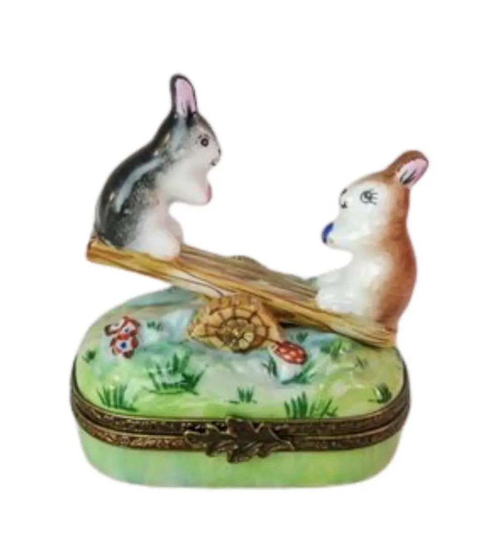 Authentic Rabbit Seasaw Limoges box, hand-painted in France, from Limoges Boutique
